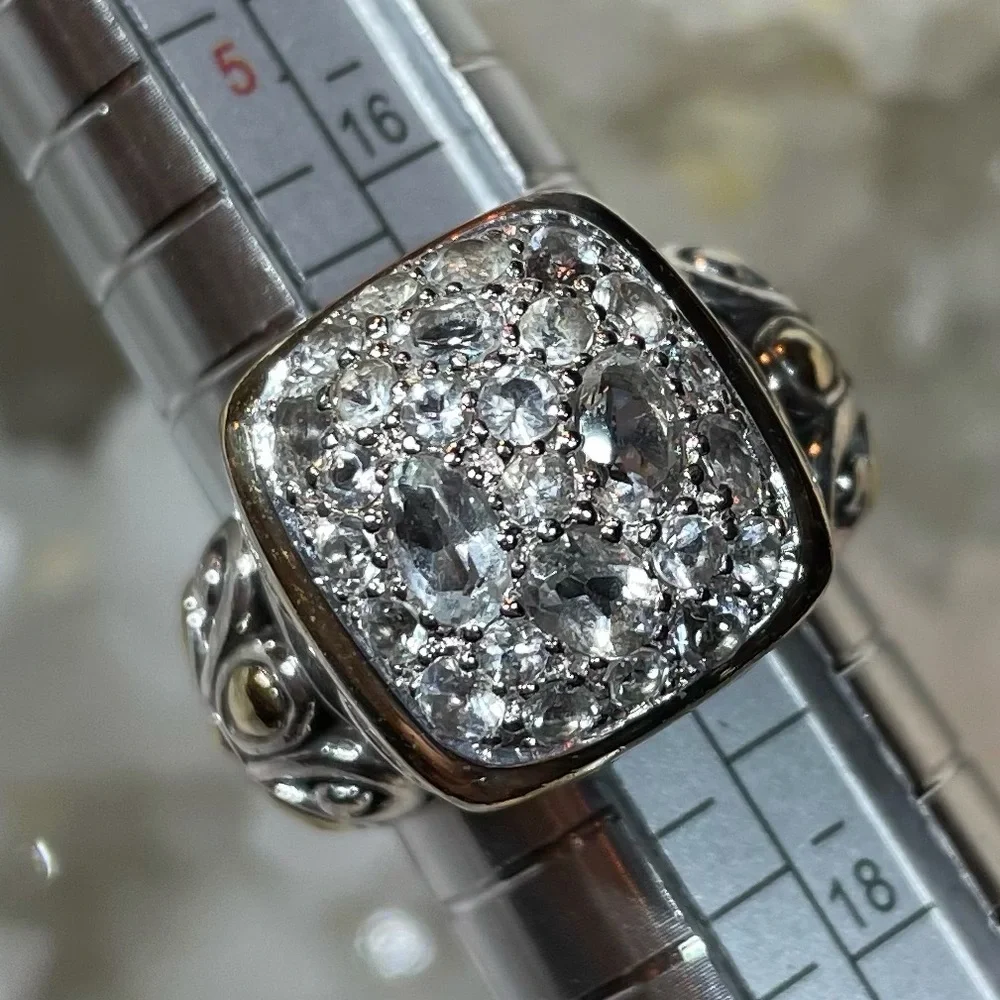 RARE PIECE OF JOHN HARDY BATU STERLING SILVER & 18KT WHITE TOPAZ RING SIZE 7 - Picture 3 of 8